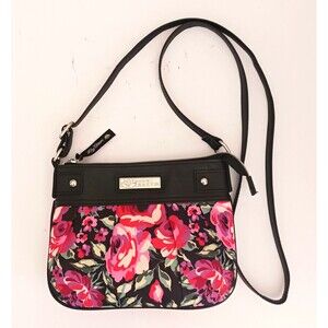 NEW Lily Bloom Crossbody Pink Floral Print Nylon Black Trim 9X7